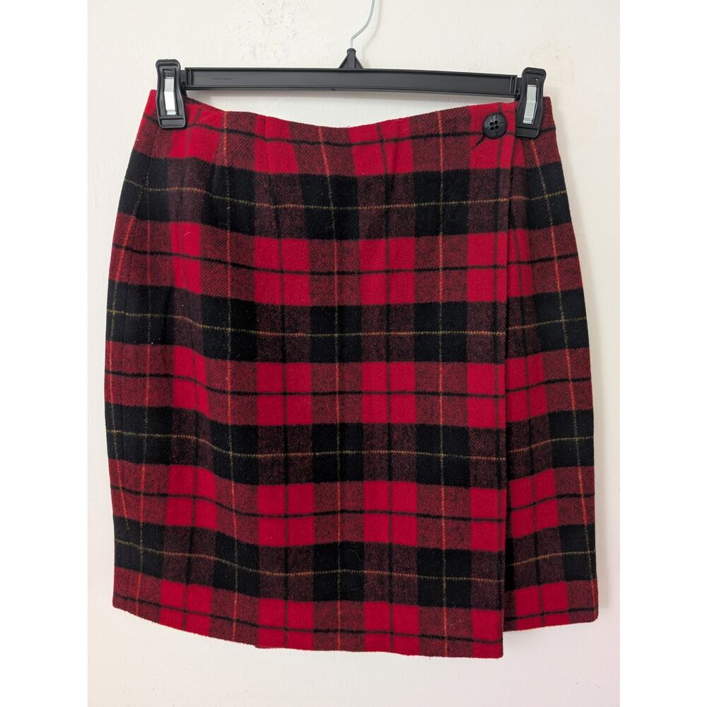 harris wallace red plaid wool blend wrap mini skirt